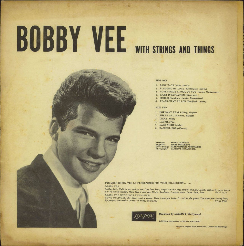 Bobby Vee Bobby Vee With Strings And Things - EX UK vinyl LP album (LP record)