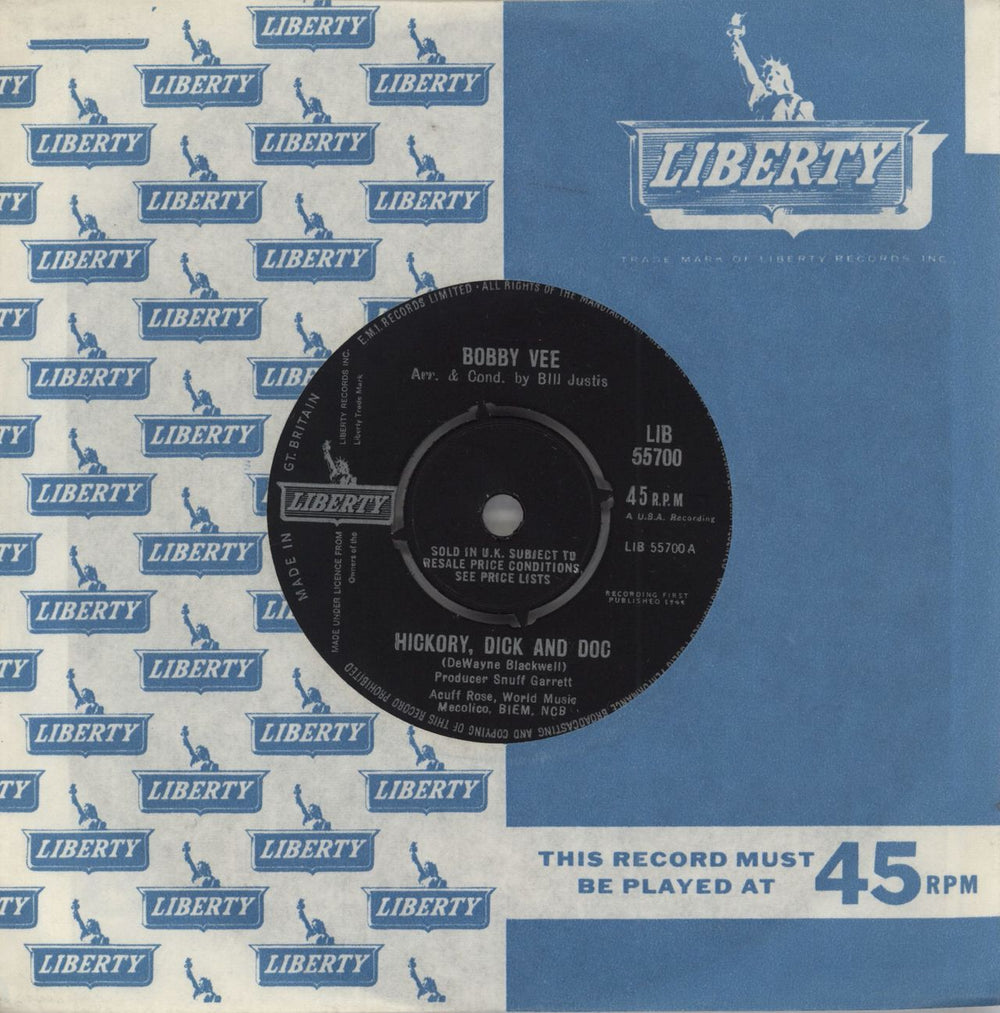 Bobby Vee Hickory, Dick And Doc UK 7" vinyl single (7 inch record / 45) LIB55700