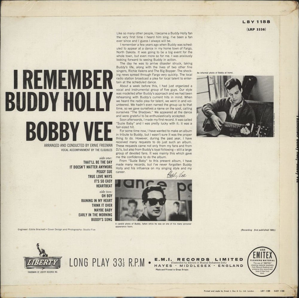 Bobby Vee I Remember Buddy Holly - EX UK vinyl LP album (LP record) BYVLPIR789752