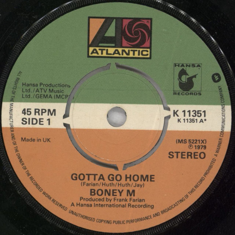 Boney M Gotta Go Home UK 7" vinyl single (7 inch record / 45) BOM07GO820984