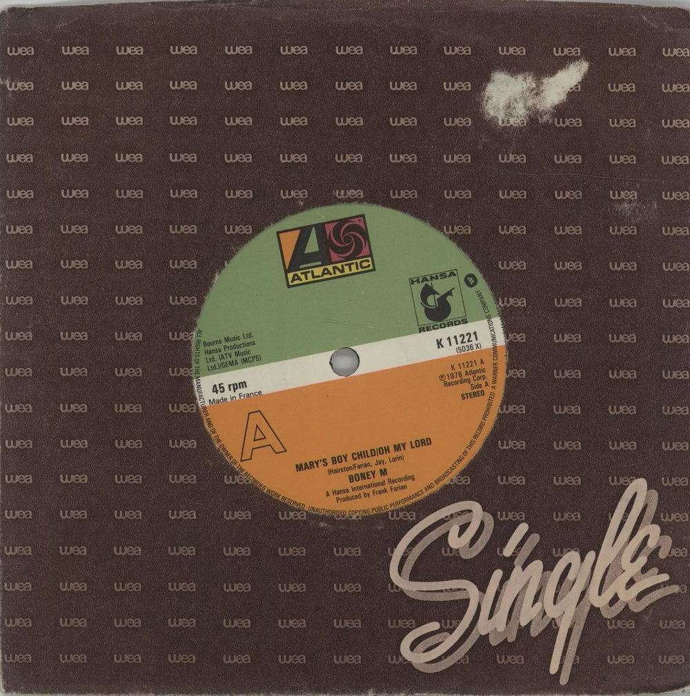 Boney M Mary's Boy Child / Oh My Lord - solid centre UK 7" vinyl single (7 inch record / 45) K11221