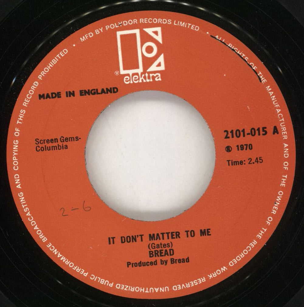 Bread It Don't Matter To Me - Wide UK 7" vinyl single (7 inch record / 45) 2101-015