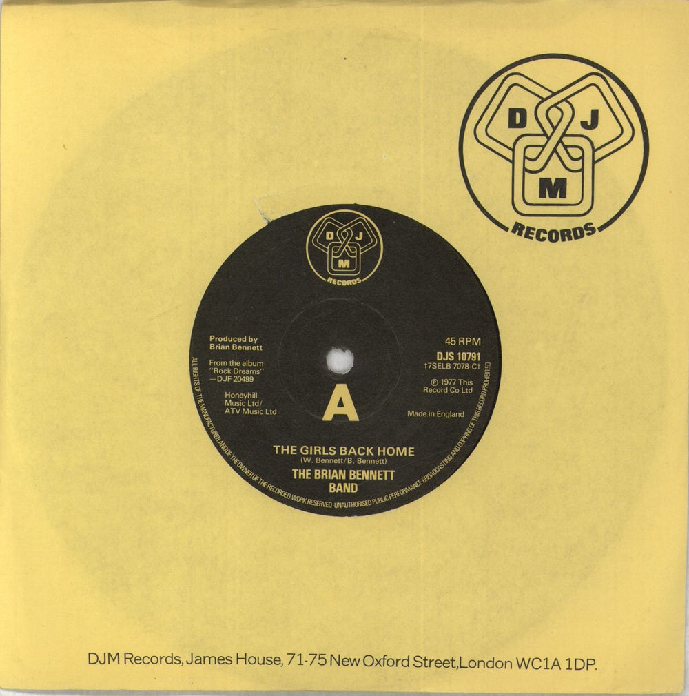 Brian Bennett The Girls Back Home UK 7" vinyl single (7 inch record / 45) DJS10791