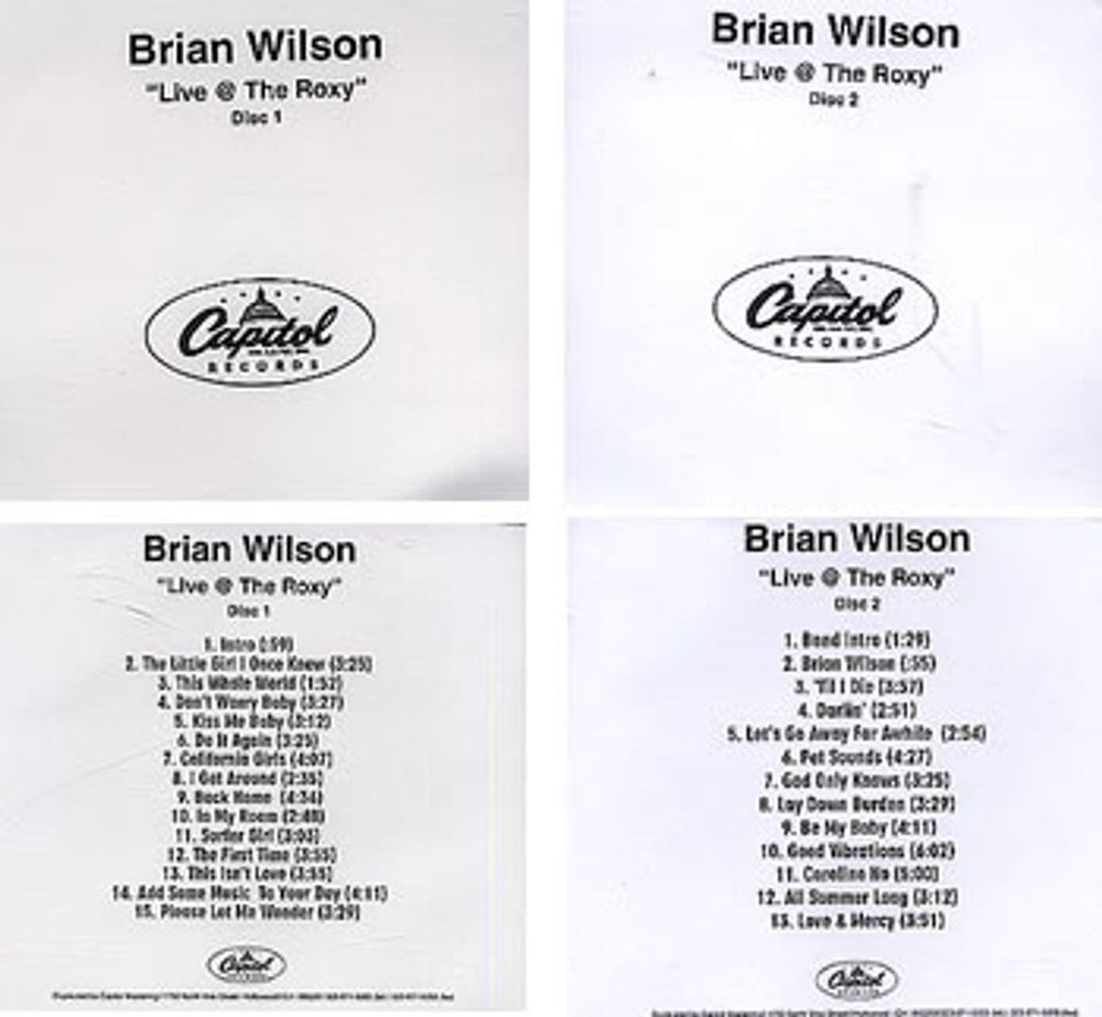 Brian Wilson Live @ The Roxy US Promo 2 CD album set (Double CD) CD ACETATES