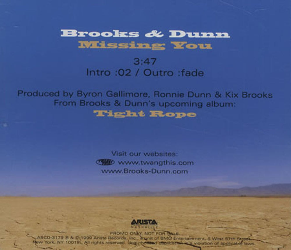 Brooks & Dunn Missing You US Promo CD single (CD5 / 5") ASCD-3179