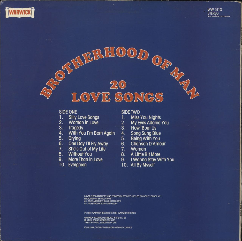 Brotherhood Of Man 20 Love Songs UK vinyl LP album (LP record)