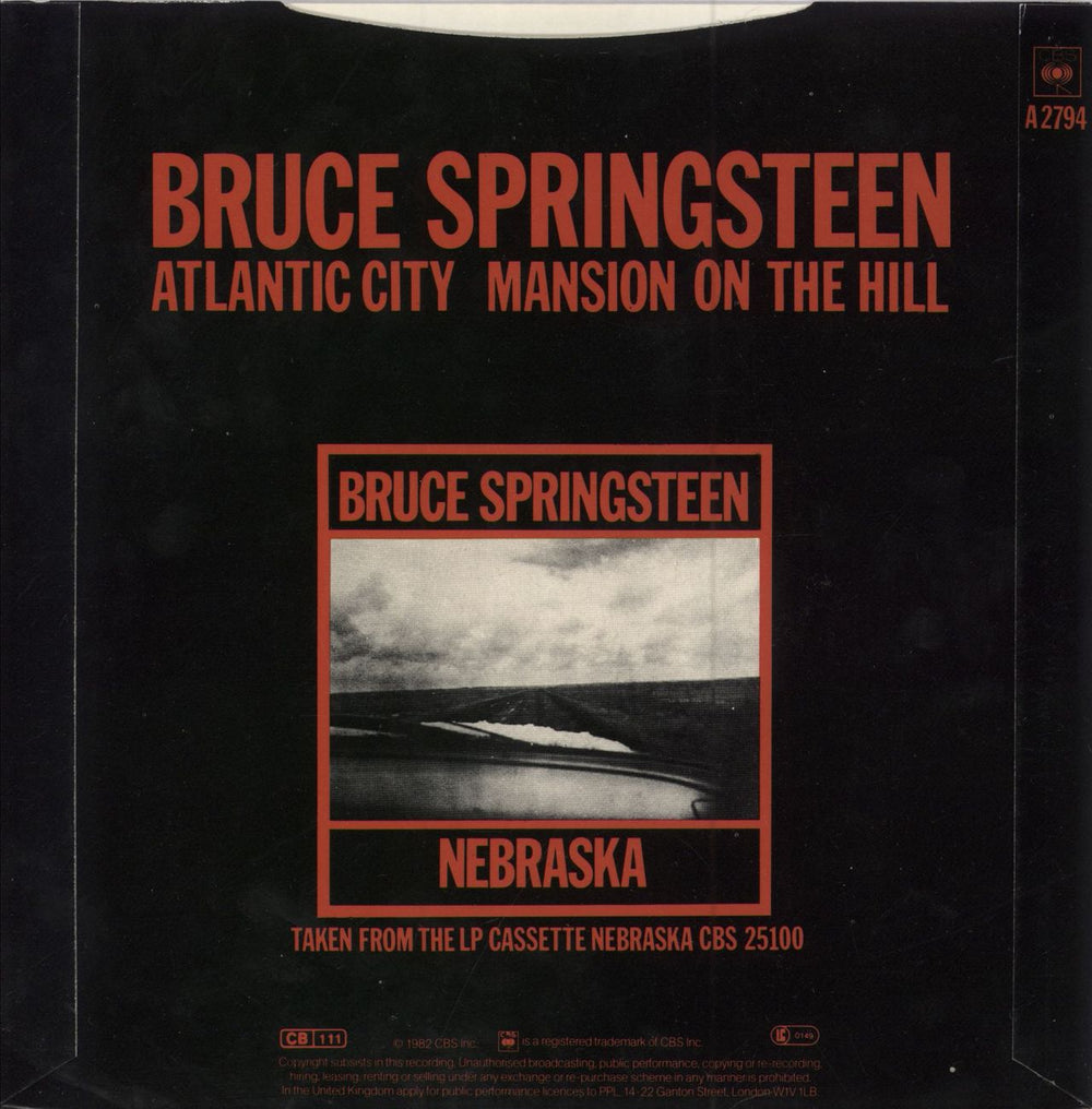 Bruce Springsteen Atlantic City - 'Standing Bruce' Sleeve UK 7" vinyl single (7 inch record / 45)