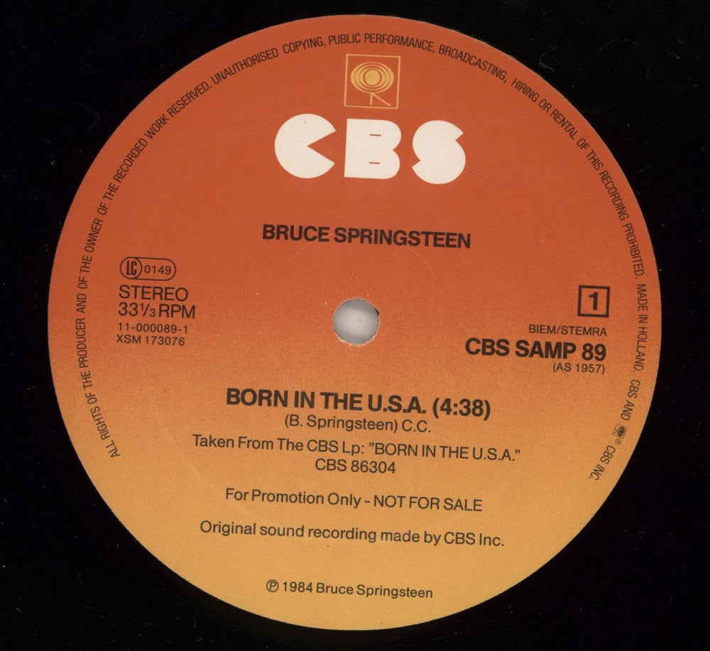 Bruce Springsteen Born In The USA Dutch Promo 12" vinyl single (12 inch record / Maxi-single) SPR12BO39258