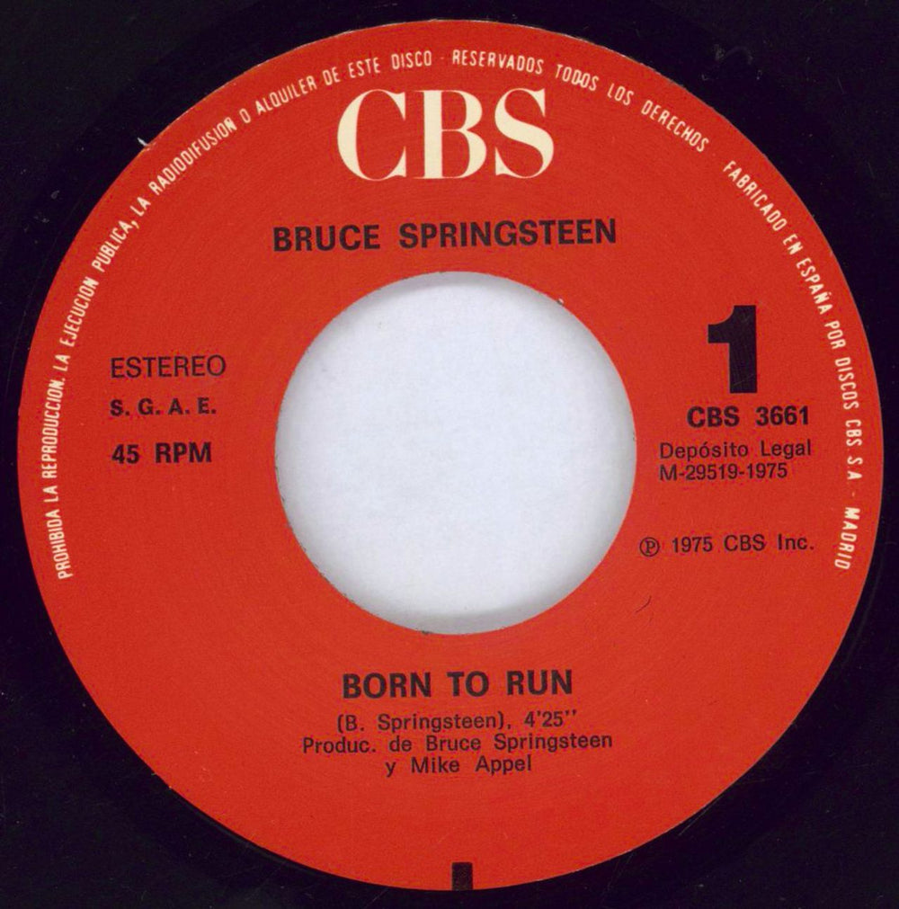 Bruce Springsteen Born To Run Spanish 7" vinyl single (7 inch record / 45) SPR07BO81481