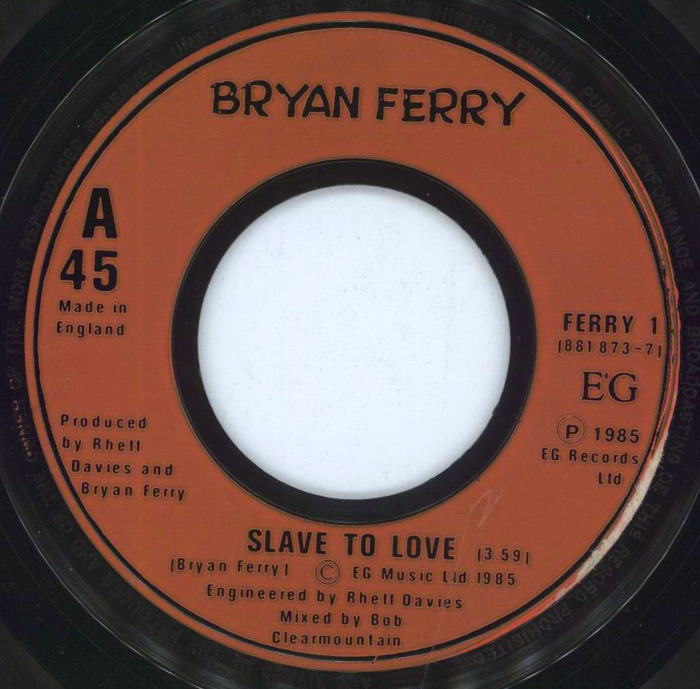 Bryan Ferry Slave To Love - Jukebox UK 7" vinyl single (7 inch record / 45) FERRY1