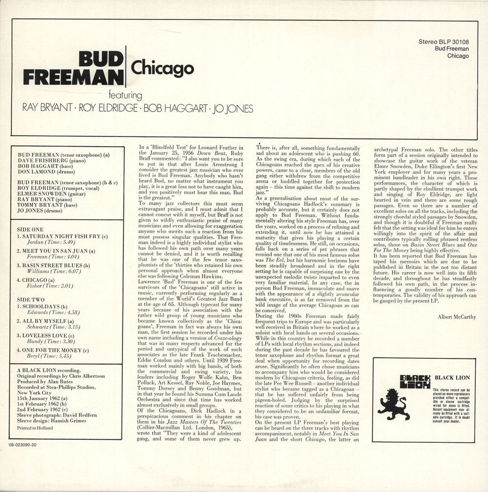 Bud Freeman Chicago Dutch vinyl LP album (LP record)