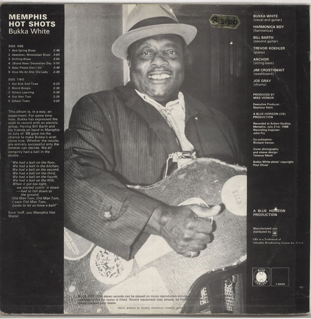 Bukka White Memphis Hot Shots - VG UK vinyl LP album (LP record)