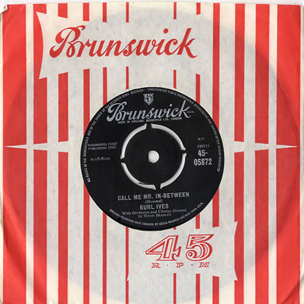 Burl Ives Call Me Mr. In-Between UK 7" vinyl single (7 inch record / 45) 45-05872