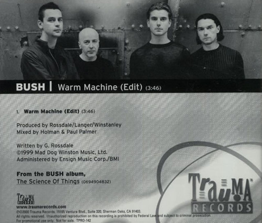 Bush Warm Machine US Promo CD single (CD5 / 5") B-UC5WA158126