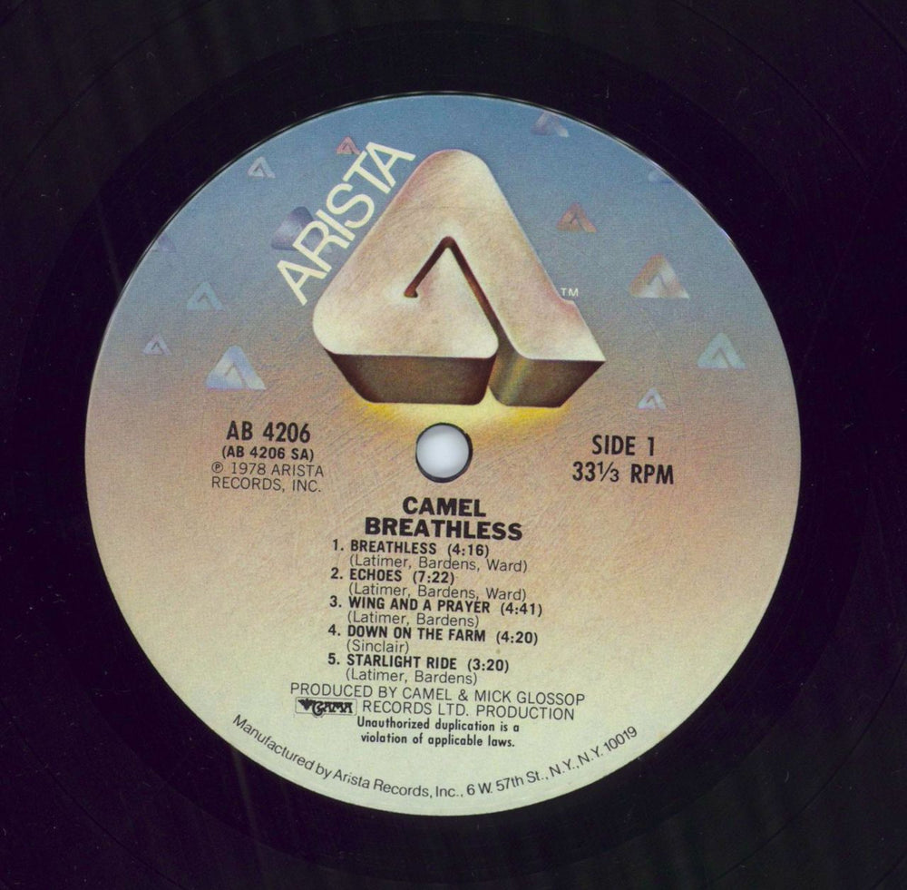 Camel Breathless US vinyl LP album (LP record)