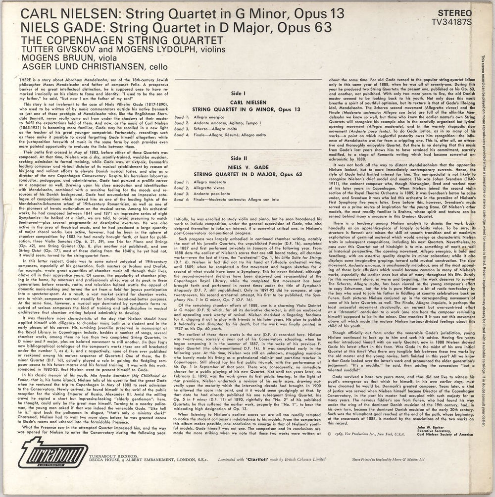 Carl Nielsen String Quartet No. 1, Op. 13 / String Quartet Op. 63 UK vinyl LP album (LP record)