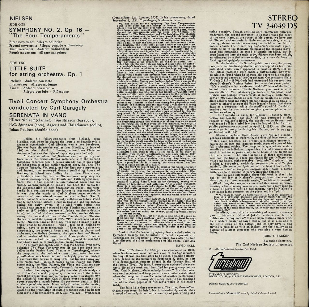Carl Nielsen Symphony No. 2 - "The Four Temperaments" / Little Suite For String Orchestra / Serenata In Vano UK vinyl LP album (LP record)