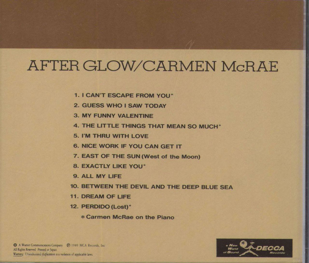 Carmen McRae After Glow Japanese CD album (CDLP)