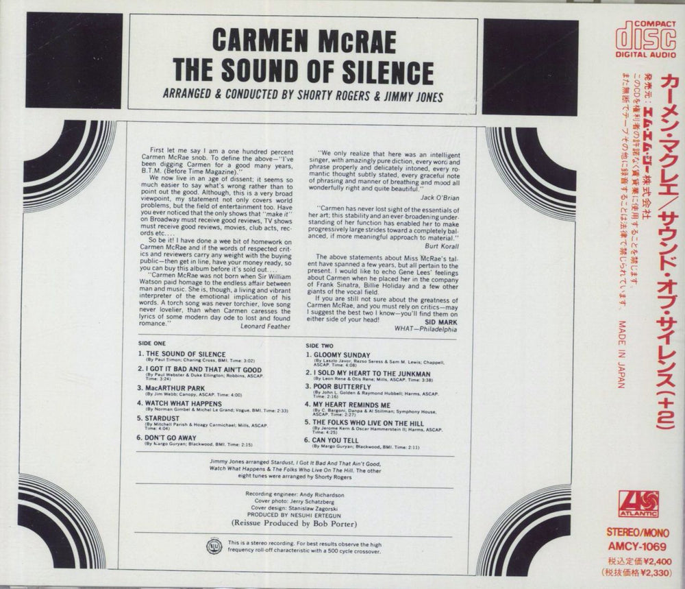 Carmen McRae The Sound Of Silence Japanese CD album (CDLP)