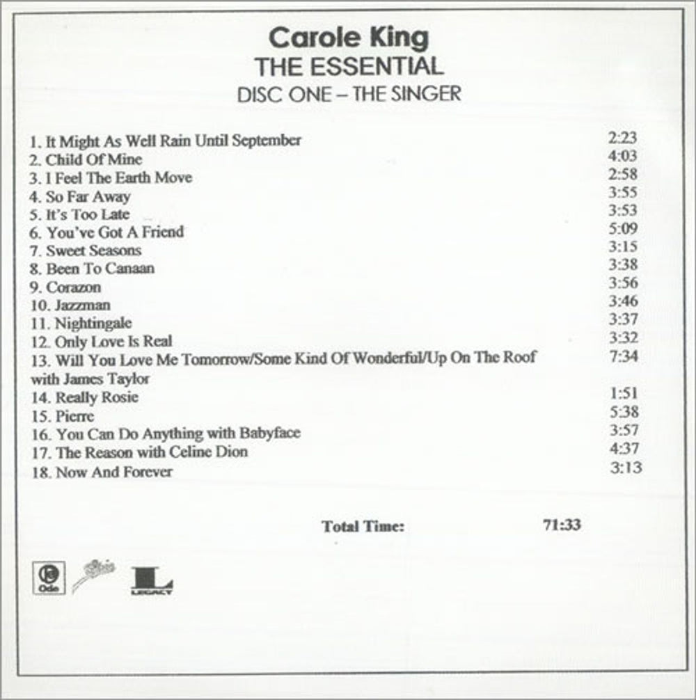 Carole King The Essential Carole King US Promo CD-R acetate 2 X CDR ACETATE