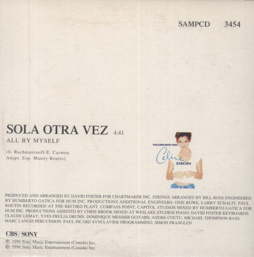 Celine Dion Sola Otra Vez Spanish Promo CD single (CD5 / 5")