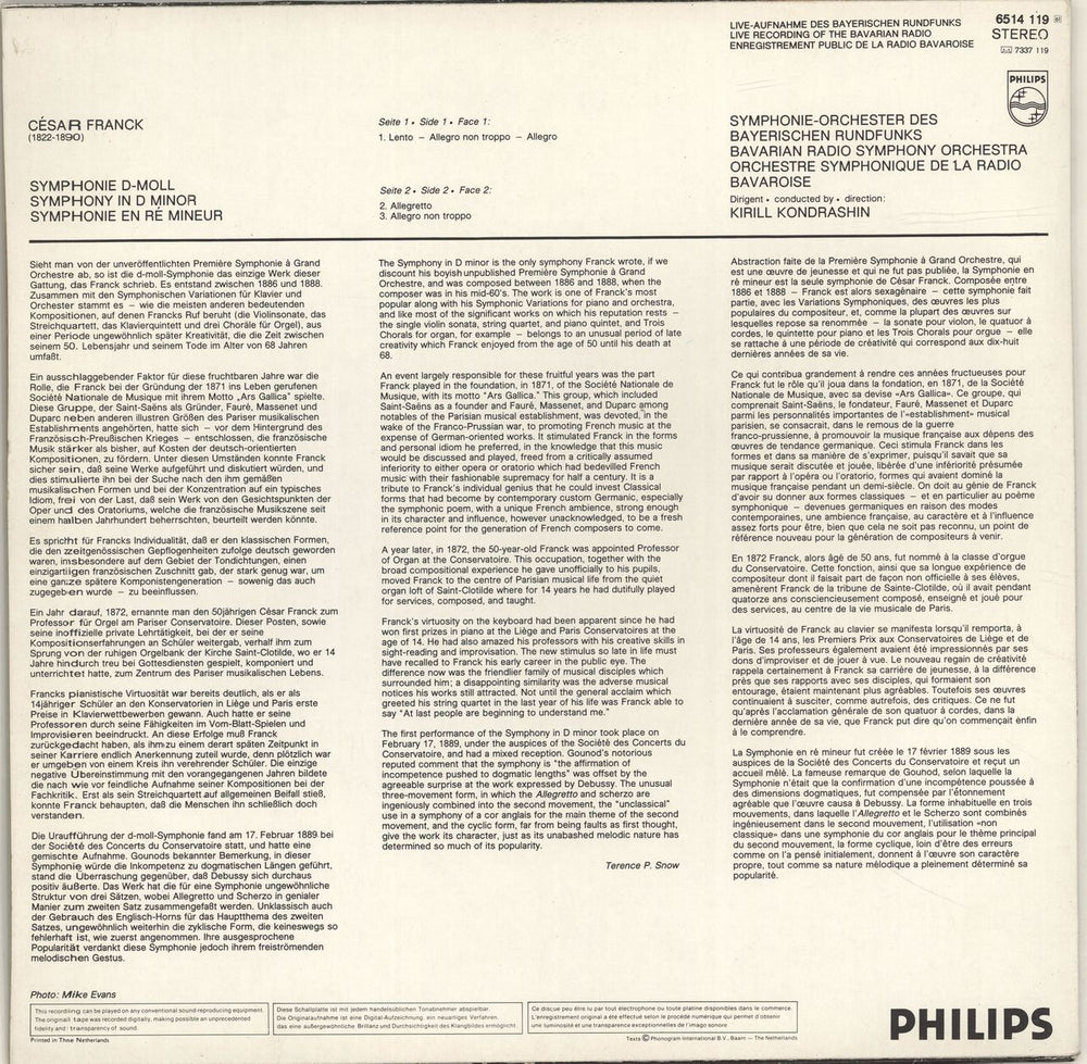 César Franck César Franck: Symphonie D-moll Dutch vinyl LP album (LP record)