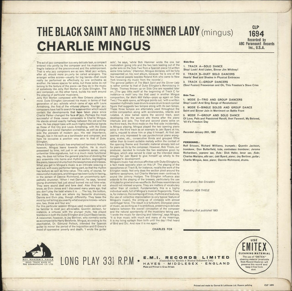 Charles Mingus The Black Saint And The Sinner Lady - 1st UK vinyl LP album (LP record)