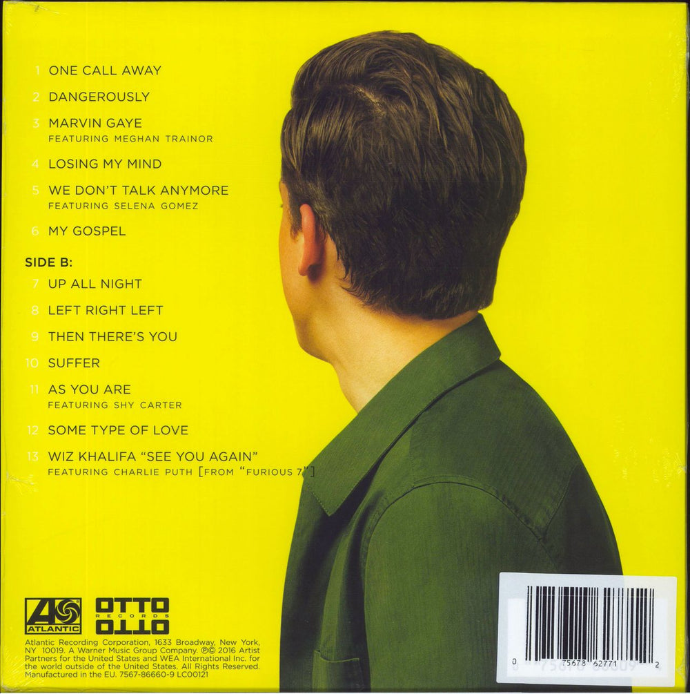 Charlie Puth Nine Track Mind - Clear Vinyl UK vinyl LP album (LP record) 075678627712