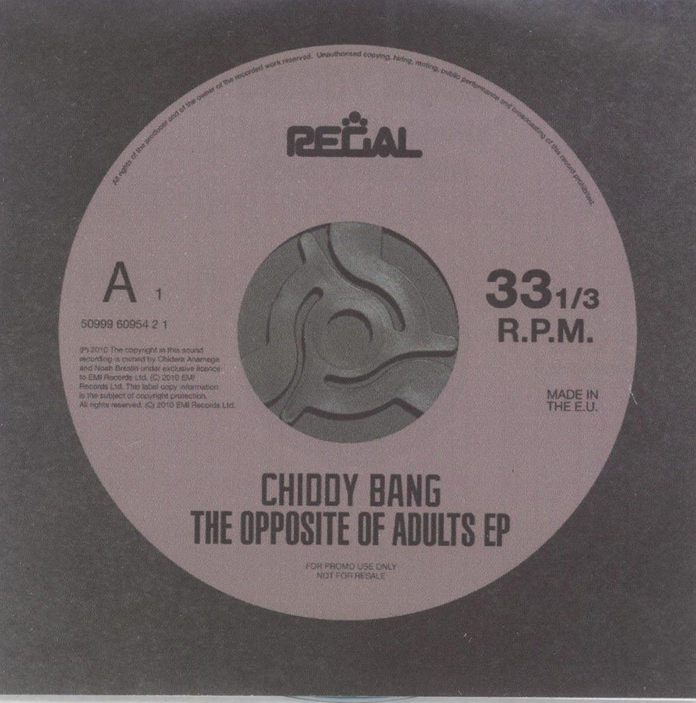 Chiddy Bang The Opposite Of Adults UK Promo CD-R acetate CDR