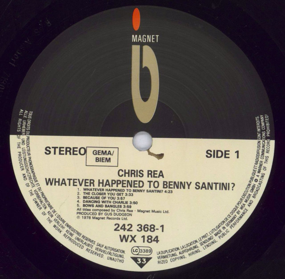 Chris Rea Whatever Happened To Benny Santini? - 3rd UK vinyl LP album (LP record) REALPWH831118