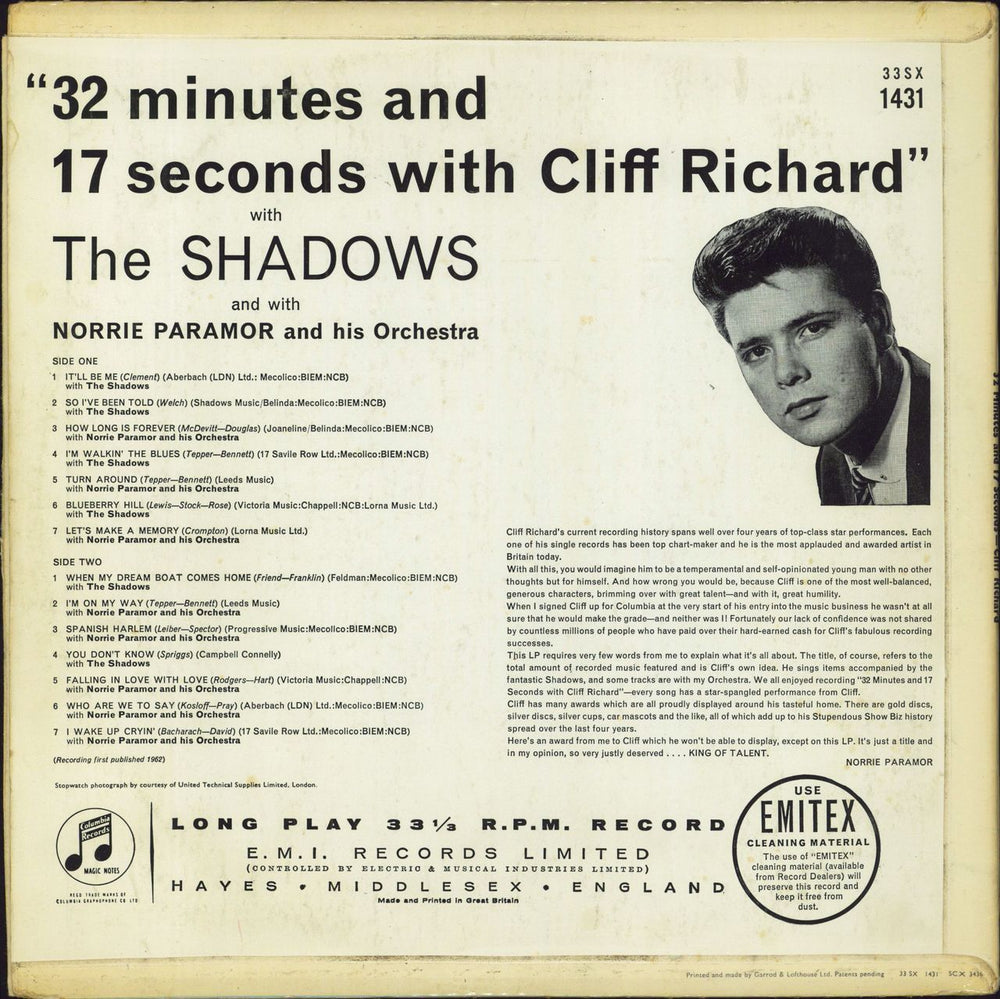 Cliff Richard 32 Minutes And 17 Seconds With Cliff Richard - VG UK vinyl LP album (LP record)