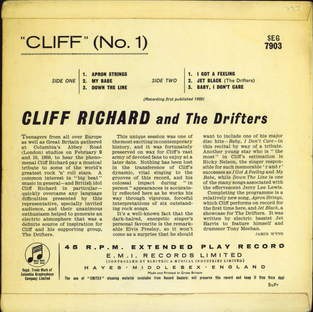 Cliff Richard Cliff (No.1) EP - Mono - 1st UK 7" vinyl single (7 inch record / 45)