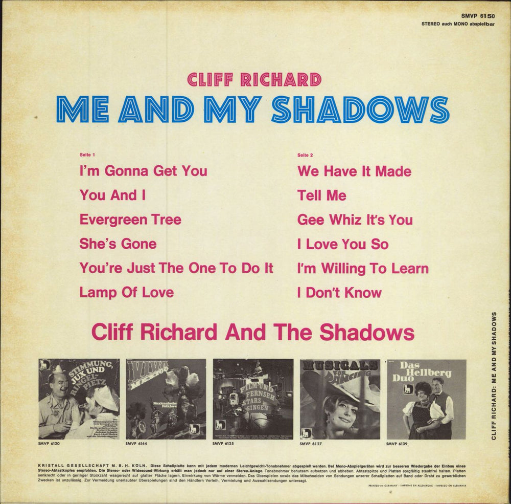 Cliff Richard Me And My Shadows German vinyl LP album (LP record)