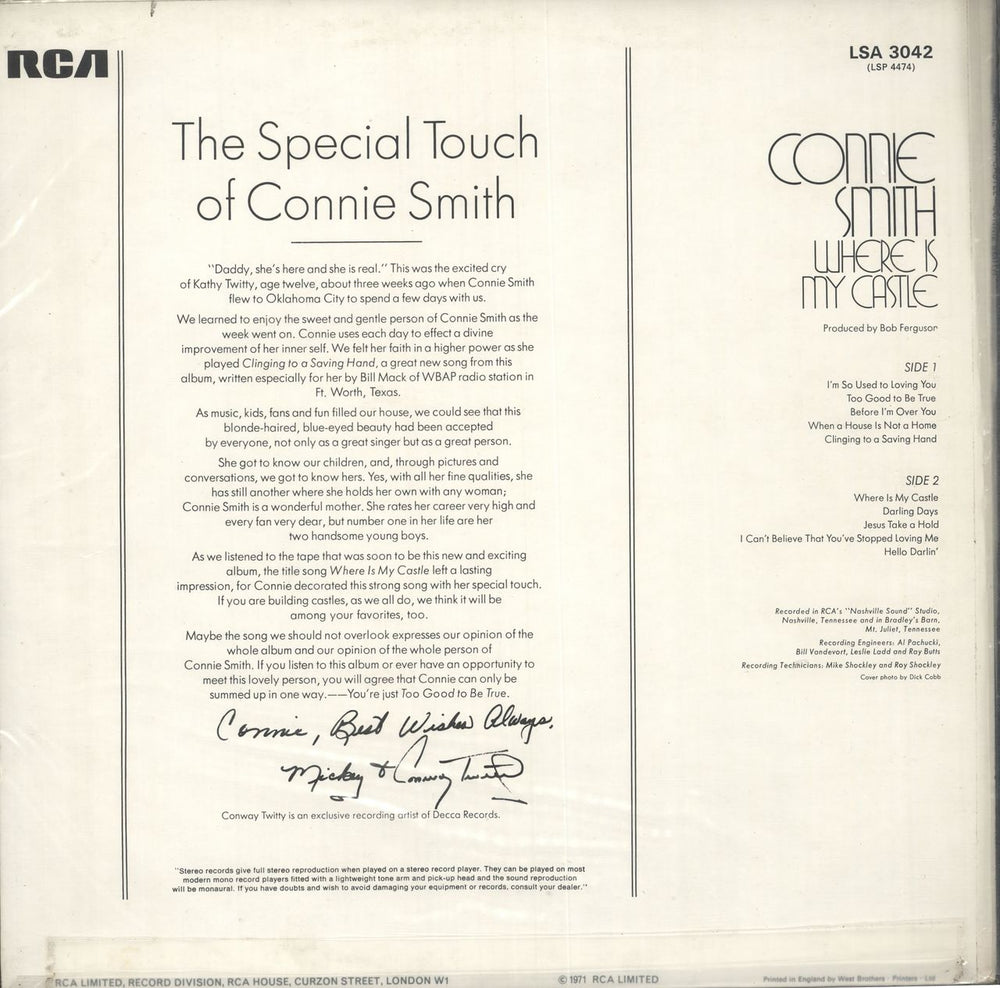 Connie Smith Where Is My Castle UK vinyl LP album (LP record)