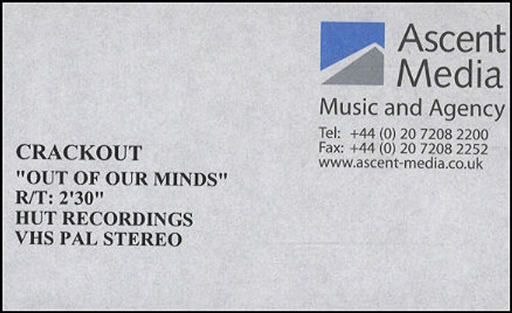 Crackout Out Of Our Minds UK Promo video (VHS or PAL or NTSC) PROMO VIDEO