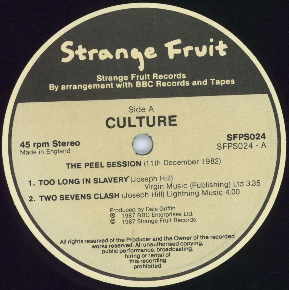 Culture The Peel Sessions UK 12" vinyl single (12 inch record / Maxi-single) CE412TH806795