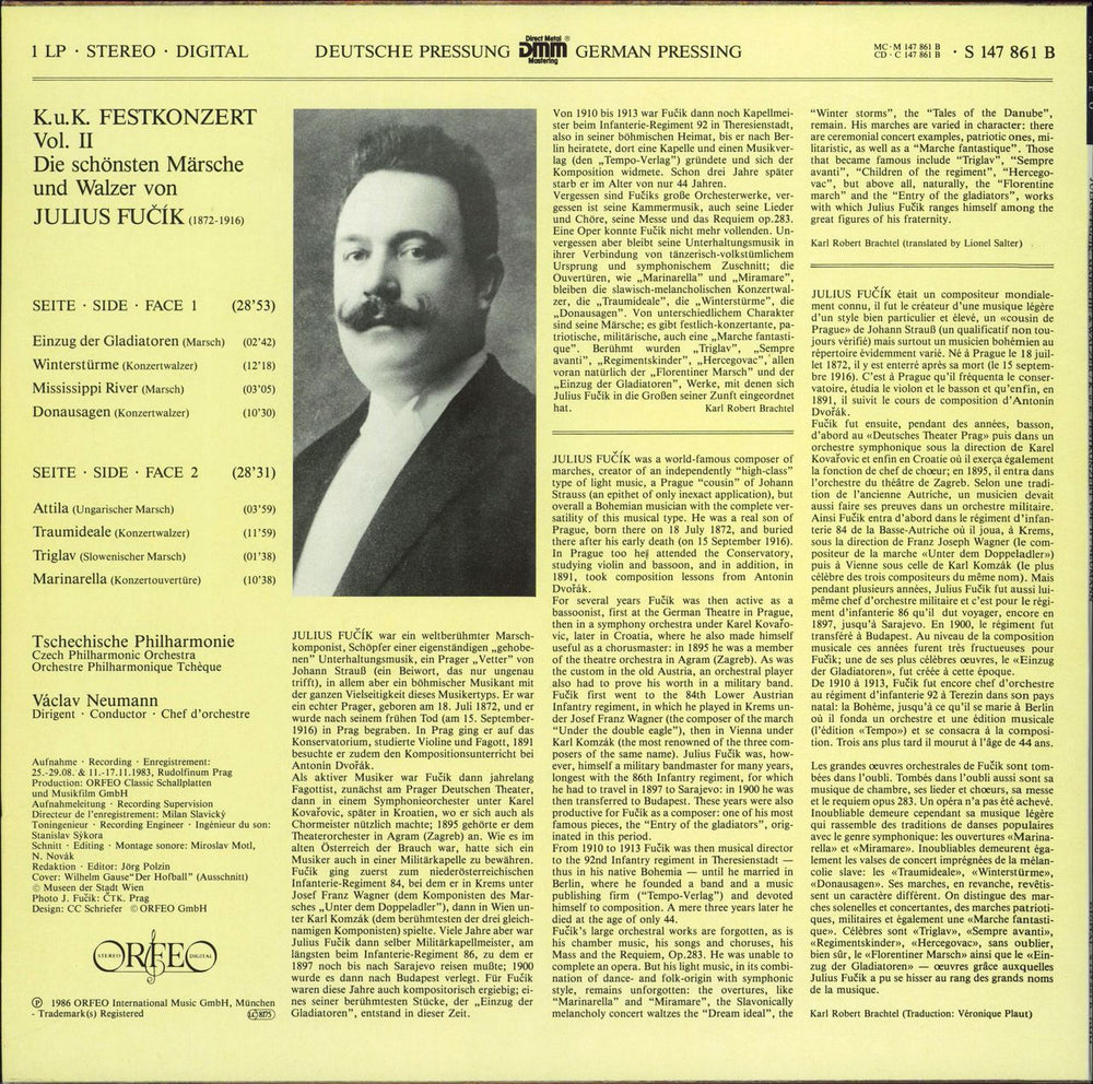 Czech Philharmonic Orchestra Fucik - The Most Famous Marches And Waltzes German vinyl LP album (LP record)