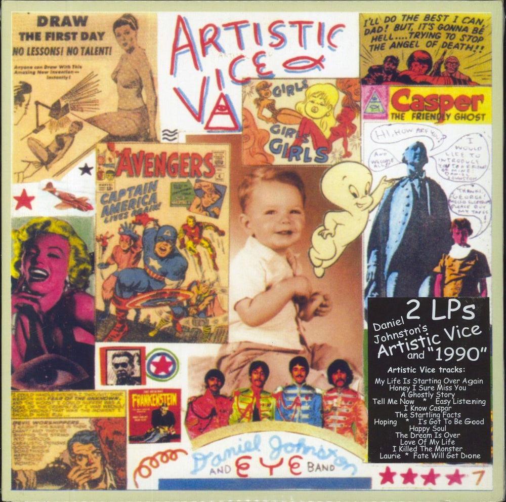 Daniel Johnston Artistic Vice / 1990 US 2-LP vinyl record set (Double LP Album) FERALLP38