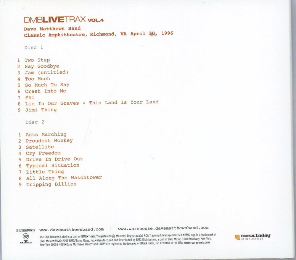 Dave Matthews Band DMB Live Trax Volume 4 US 2 CD album set (Double CD)