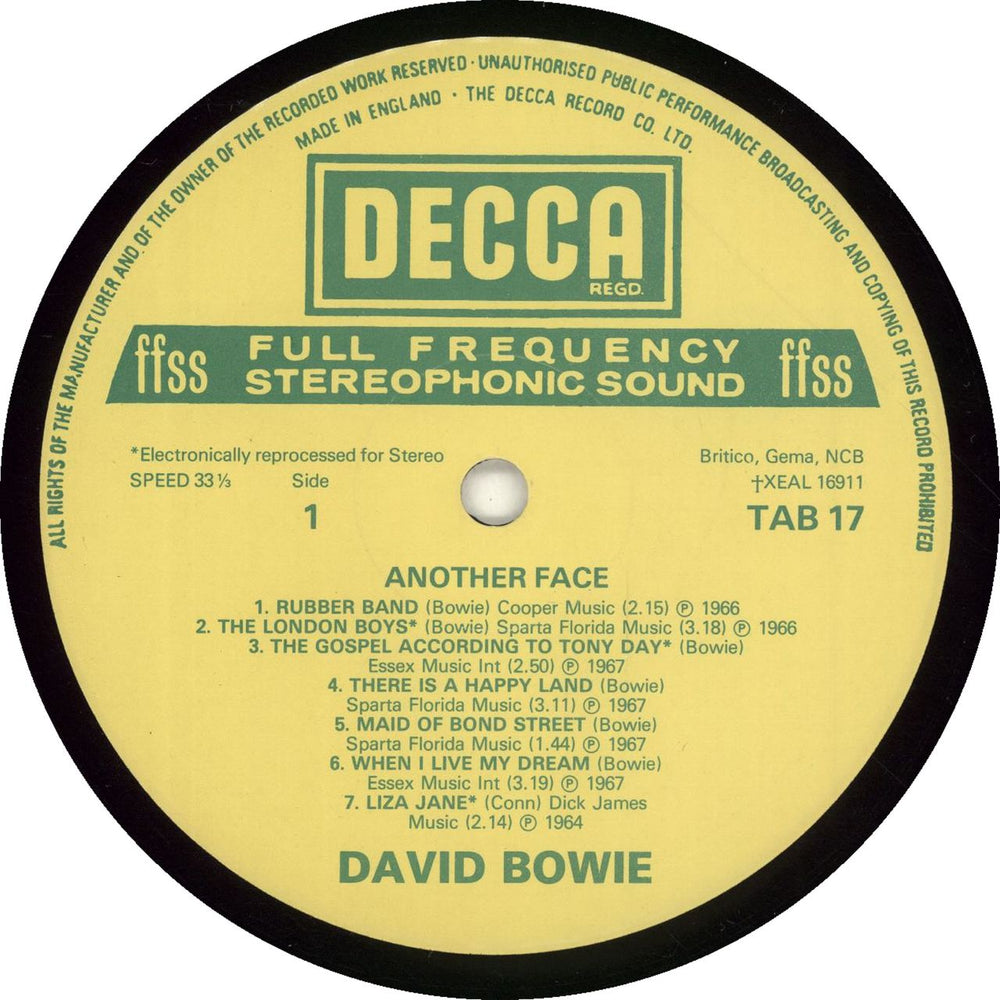 David Bowie Another Face UK vinyl LP album (LP record) BOWLPAN677366