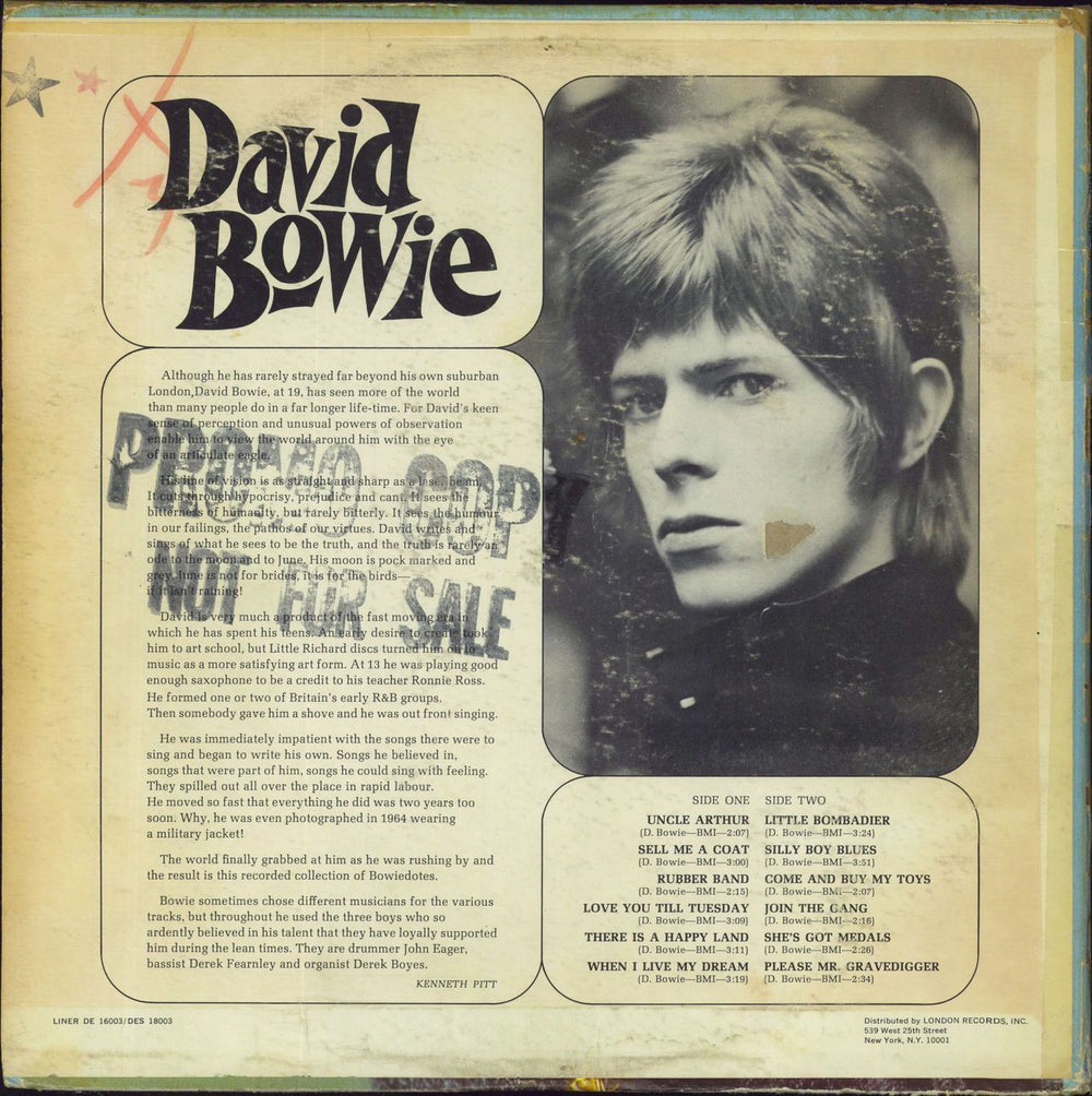 David Bowie David Bowie - Stereo - Promo Stamped US vinyl LP album (LP record)