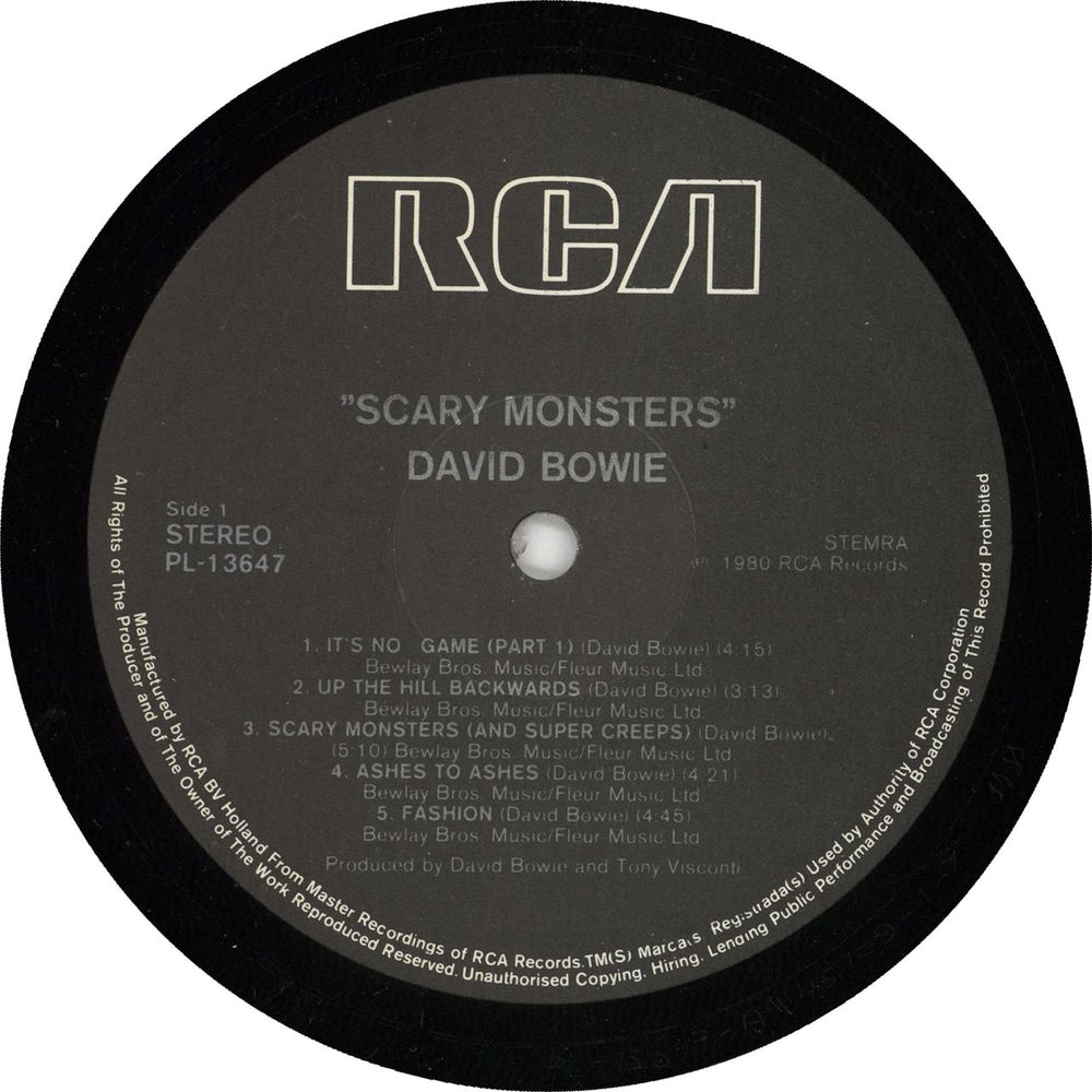 David Bowie Scary Monsters Dutch vinyl LP album (LP record)