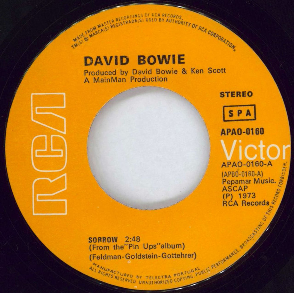 David Bowie Sorrow - 'SPA' issue Portugese 7" vinyl single (7 inch record / 45) BOW07SO775126