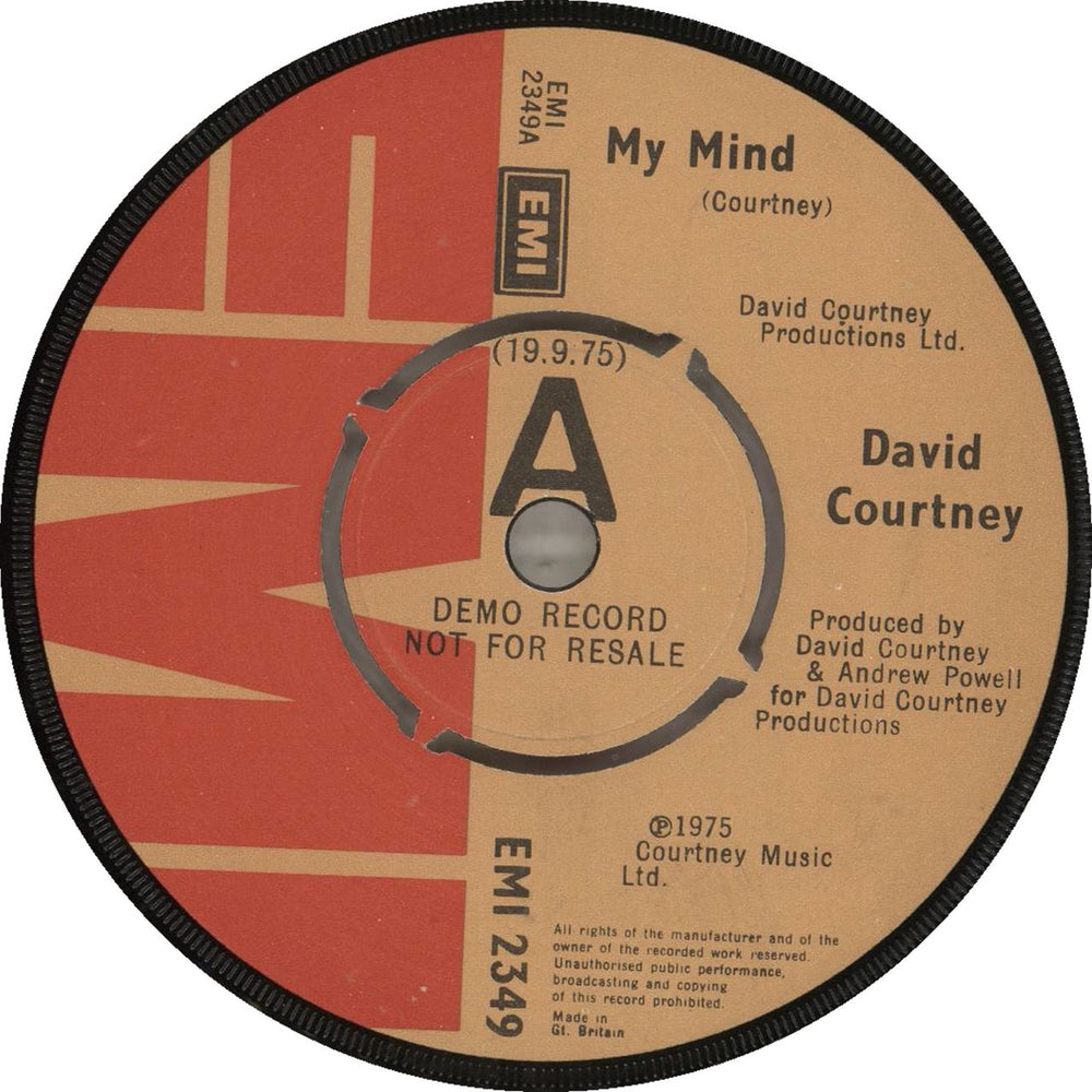 David Courtney My Mind UK Promo 7" vinyl single (7 inch record / 45) EMI2349