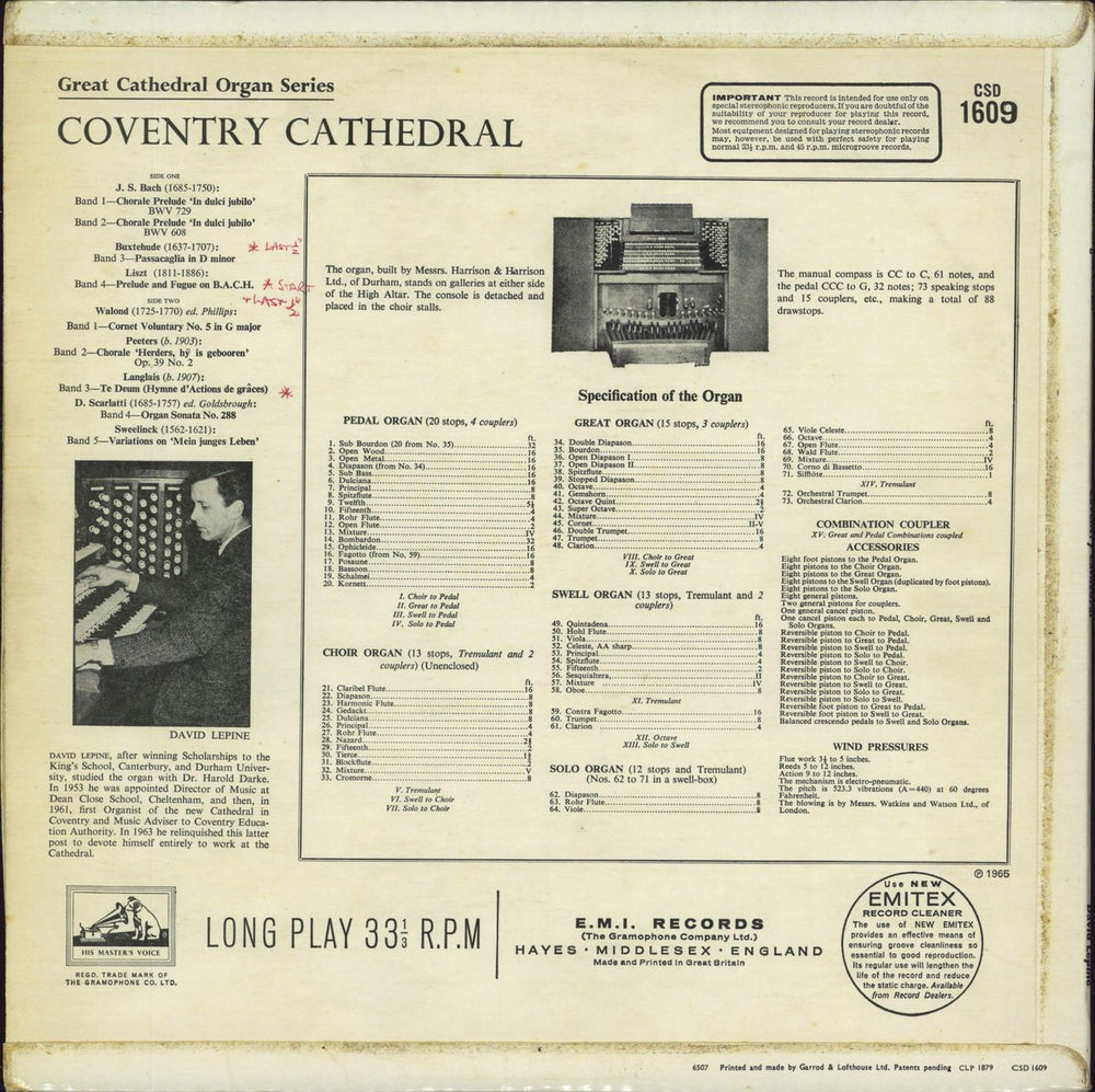 David Lepine Coventry Cathedral UK vinyl LP album (LP record)