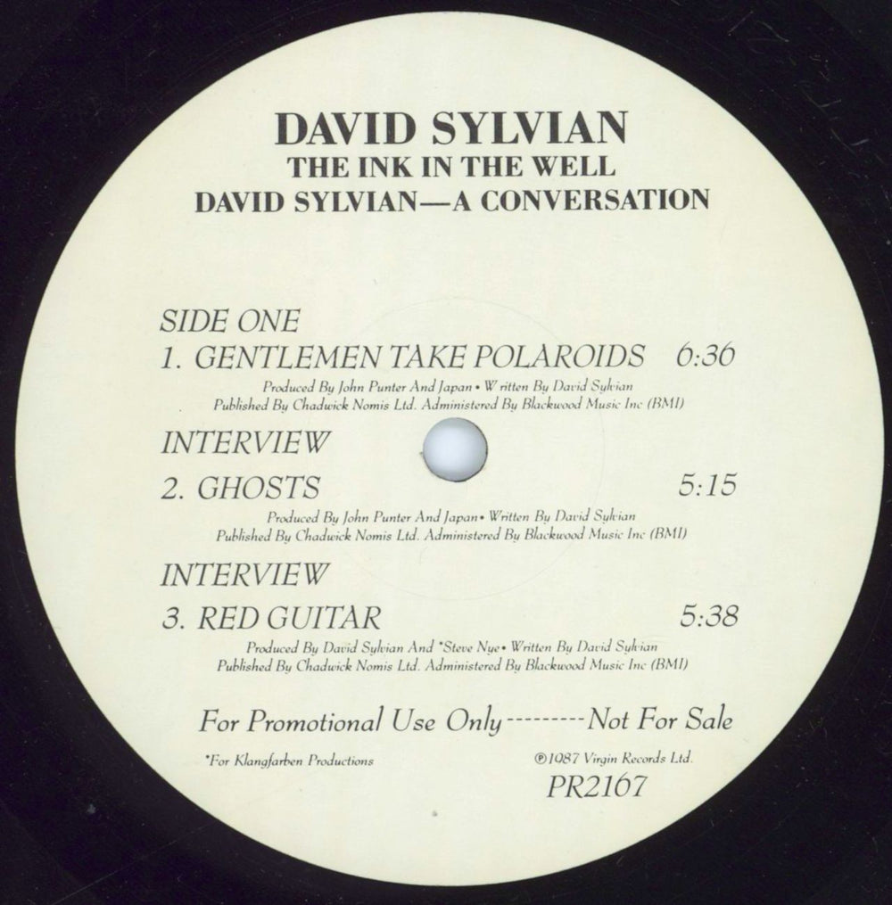 David Sylvian Ink In The Well: A Conversation US Promo vinyl LP album (LP record) SYLLPIN280015