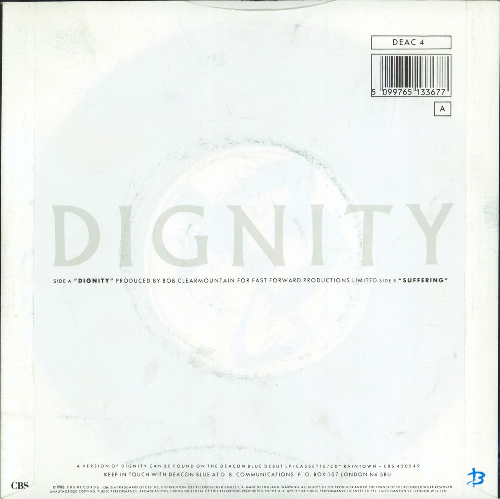 Deacon Blue Dignity UK 7" vinyl single (7 inch record / 45) 5099765133677