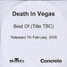 Death In Vegas Best Of UK Promo CD-R acetate CD-R ACETATE