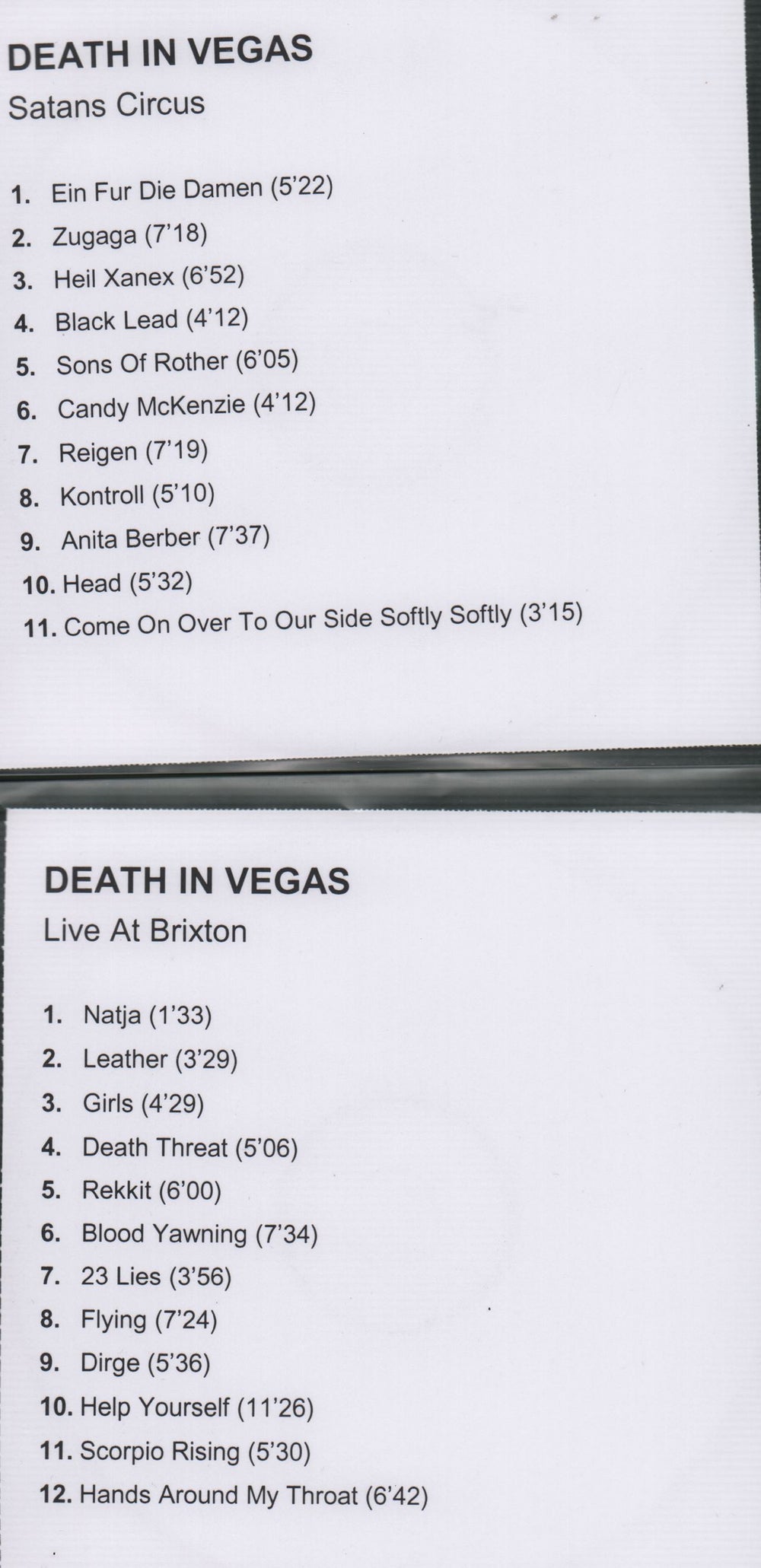 Death In Vegas Satans Circus + Live At Brixton UK Promo CD-R acetate CD-R