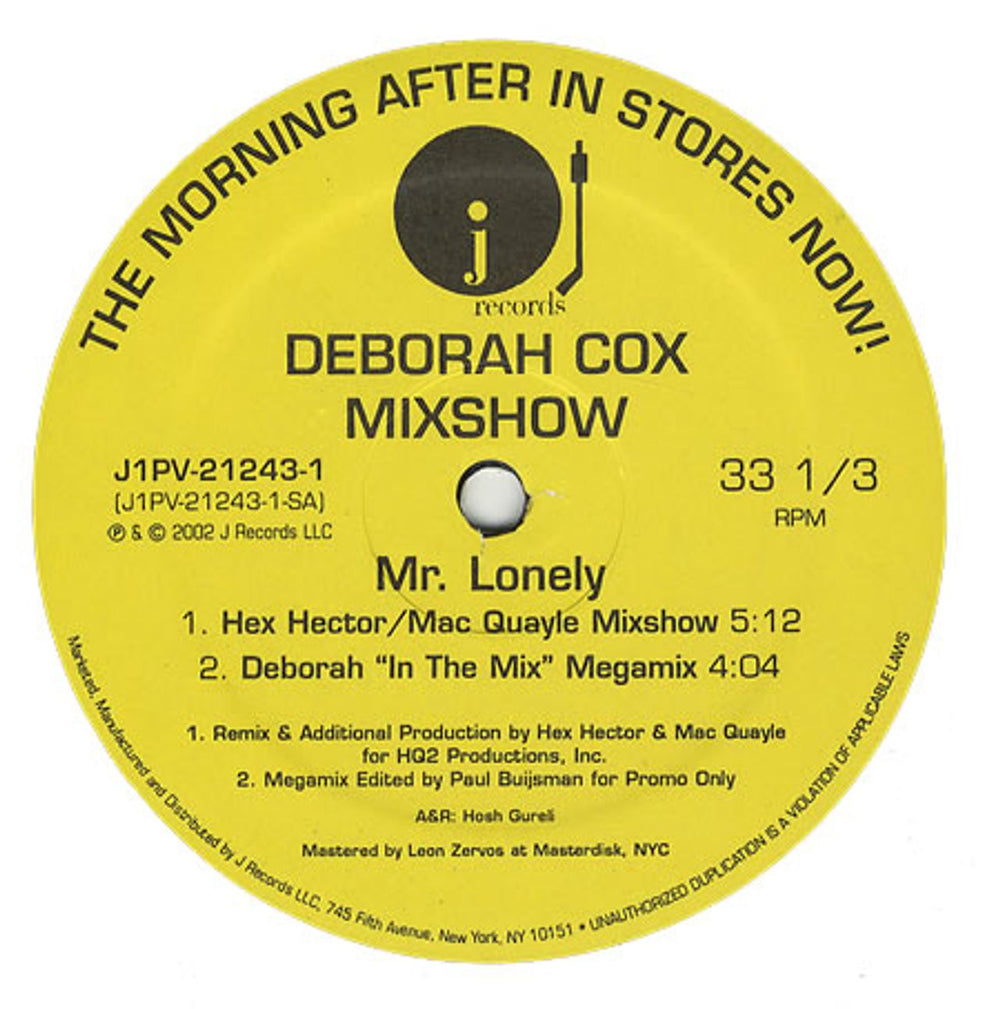 Deborah Cox Mr Lonely US Promo 12" vinyl single (12 inch record / Maxi-single) J1PV-21243-1